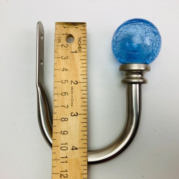 Set Of 4 Blue Crackle Glass Globe Ball Curtain Tiebacks or Wall Hooks Hangers - Picture 6 of 7
